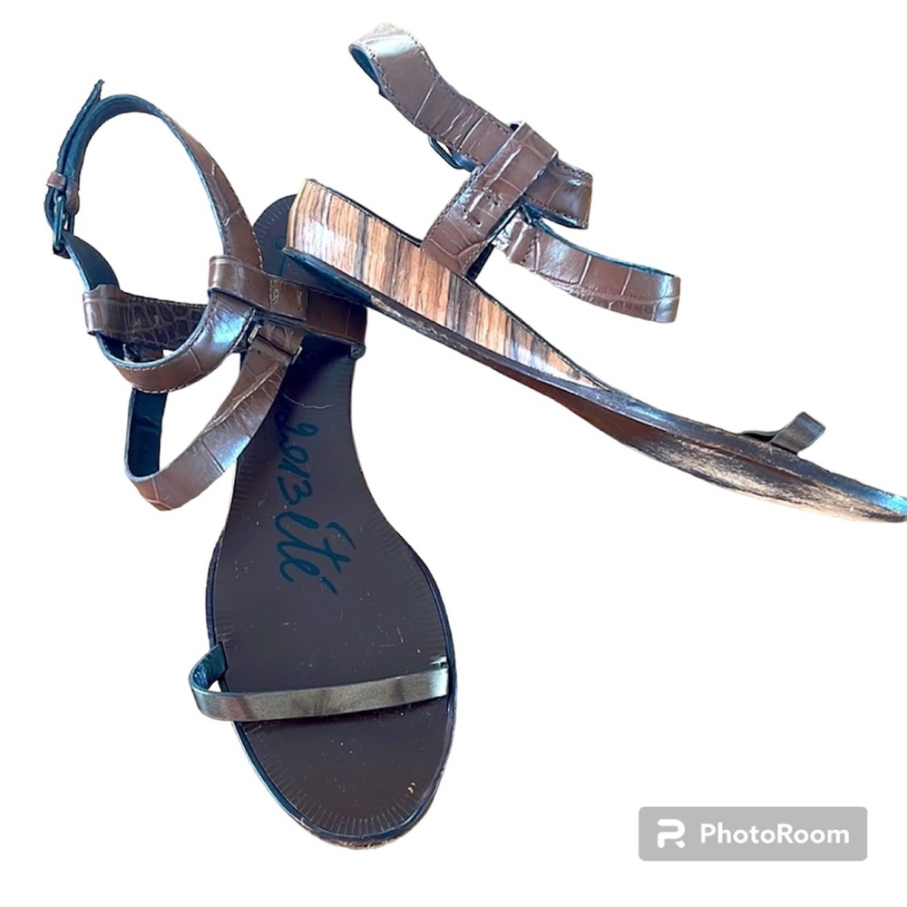 Lavin Brown Leather w Metallic Brown Toe Strap‎ wedge sandals size 42 / 11 10.5